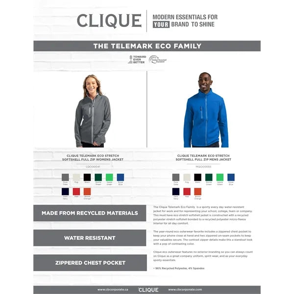 Clique Telemark Recycled Stretch Softshell Womens Full Zi...