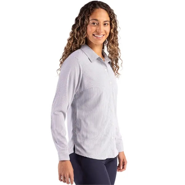 Cutter & Buck Skyline Recycled Pinstripe Womens Long Slee...