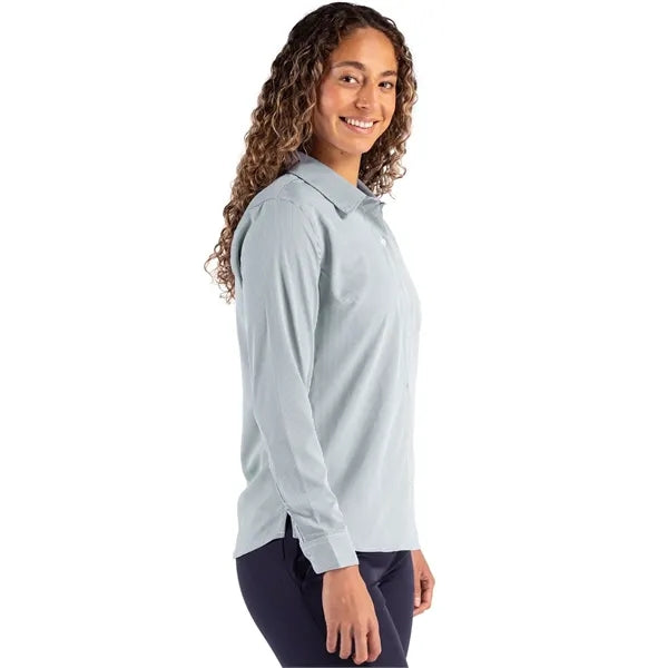 Cutter & Buck Skyline Recycled Pinstripe Womens Long Slee...