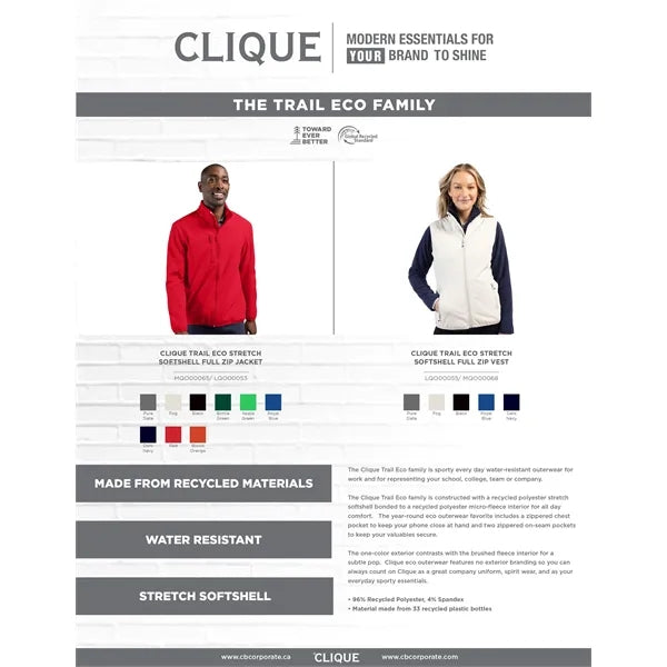 Clique Trail Recycled Stretch Softshell Womens Full Zip Vest