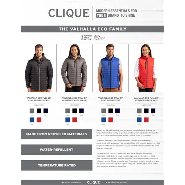 Clique Valhalla Recycled Insulated Puffer Womens Full Zip...
