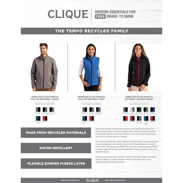 Clique Tempo Recycled Stretch Softshell Mens Full Zip Jacket