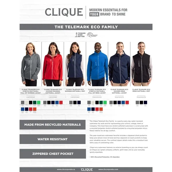Clique Telemark Recycled Stretch Softshell Mens Full Zip ...