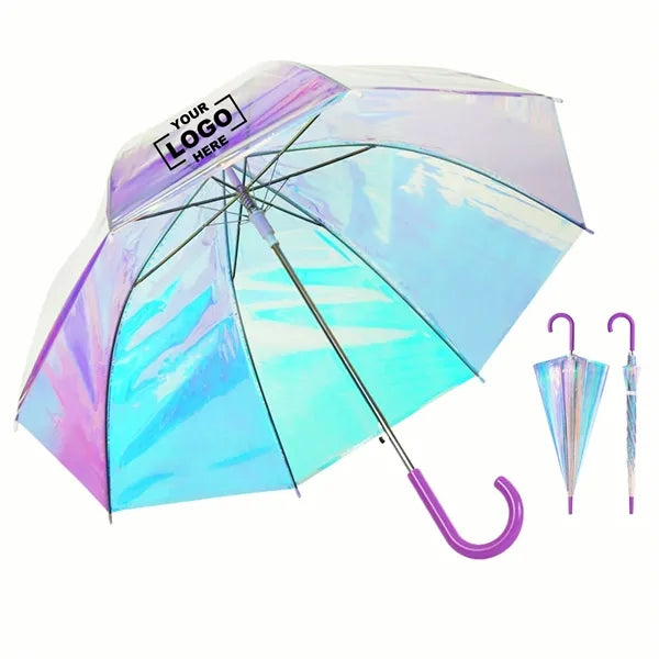 Holographic Iridescent Clear Stick Umbrella 39"