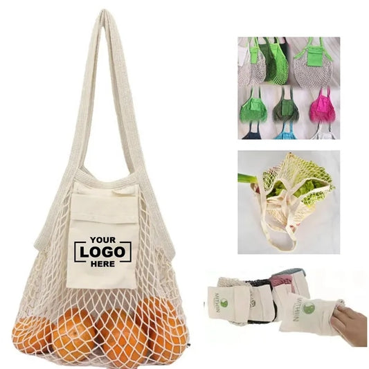 Collapsible Cotton Mesh Tote With Front Pocket