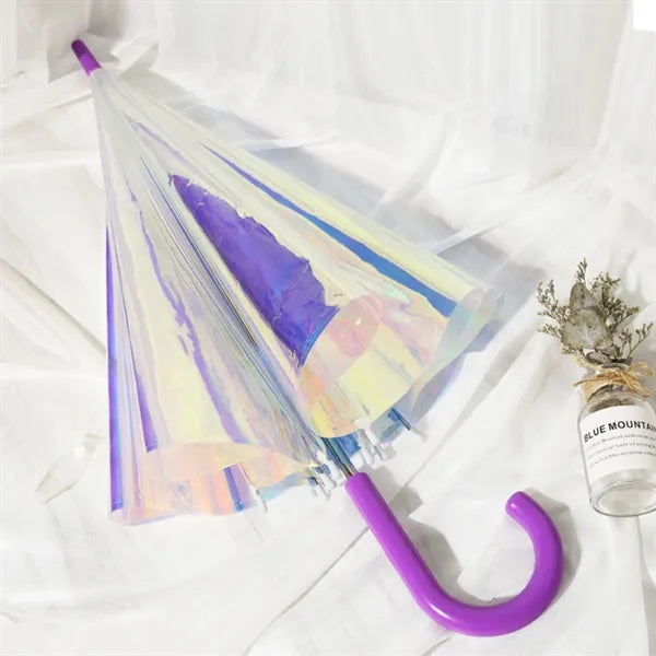 Holographic Iridescent Clear Stick Umbrella 39"