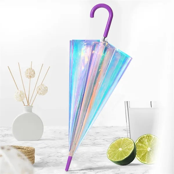 Holographic Iridescent Clear Stick Umbrella 39"