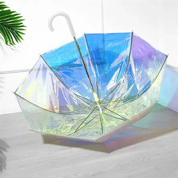 Holographic Iridescent Clear Stick Umbrella 39"