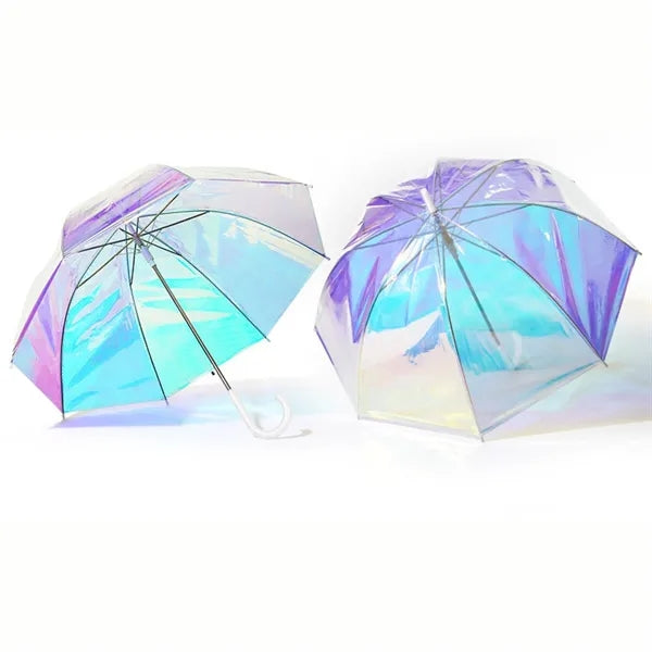 Holographic Iridescent Clear Stick Umbrella 39"