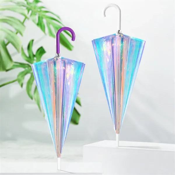 Holographic Iridescent Clear Stick Umbrella 39"