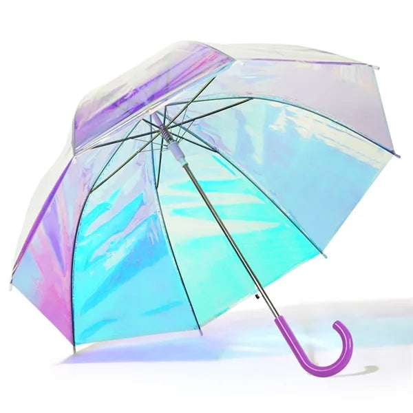 Holographic Iridescent Clear Stick Umbrella 39"