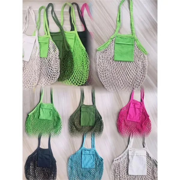 Collapsible Cotton Mesh Tote With Front Pocket