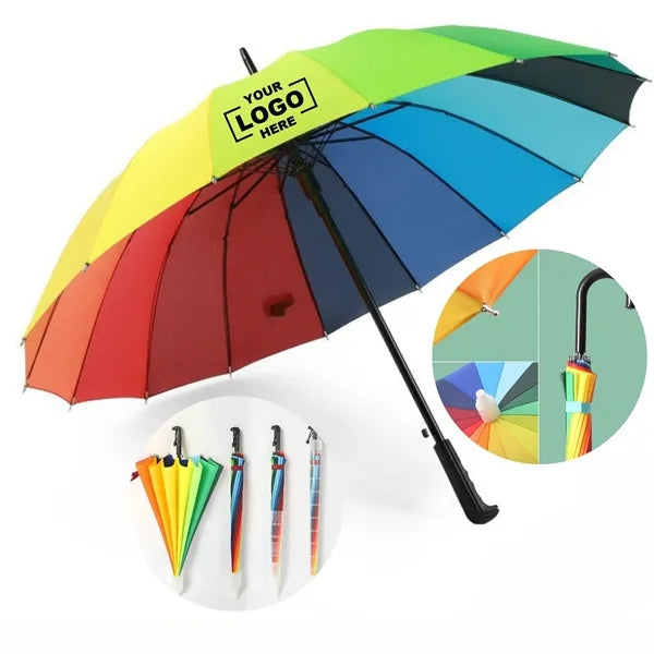 16-Panel Rainbow Golf Umbrella With Steel Frame