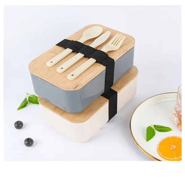 Wheat Straw Bento Box With Bamboo Lid And Utensils