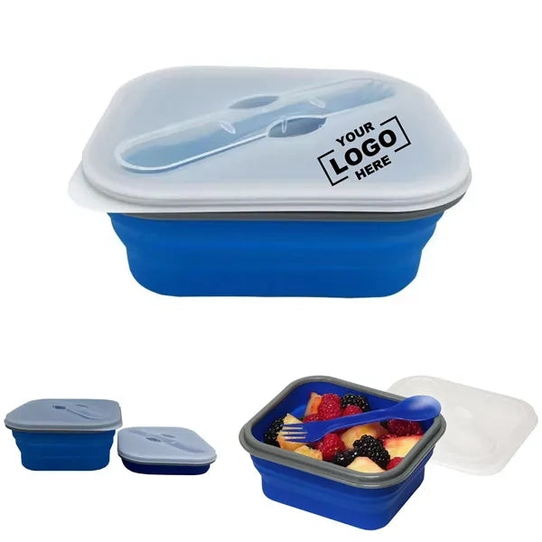 Collapsible Silicone Lunch Box With Utensil Set