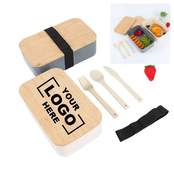 Wheat Straw Bento Box With Bamboo Lid And Utensils