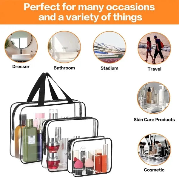 3 Pieces Large Clear Travel Bags for Toiletries