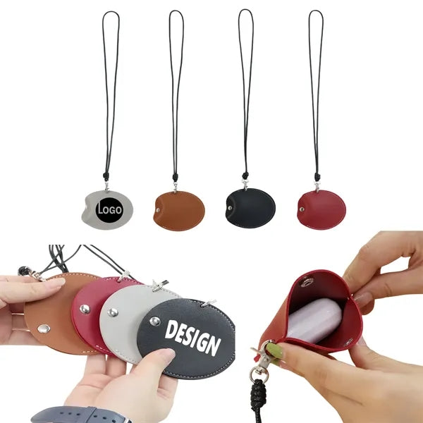 PU Leather Neck Strap Earphone Pouch
