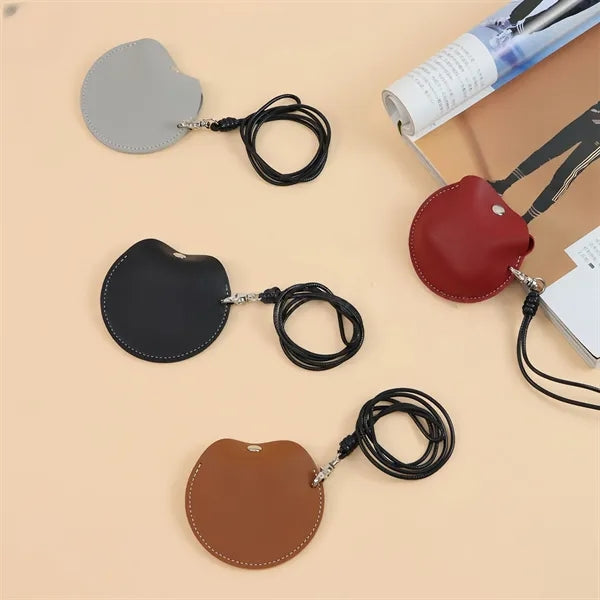 PU Leather Neck Strap Earphone Pouch