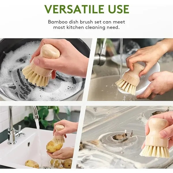 Bamboo Nylon Bristles Dish Brush Scrubber 3 Pack
