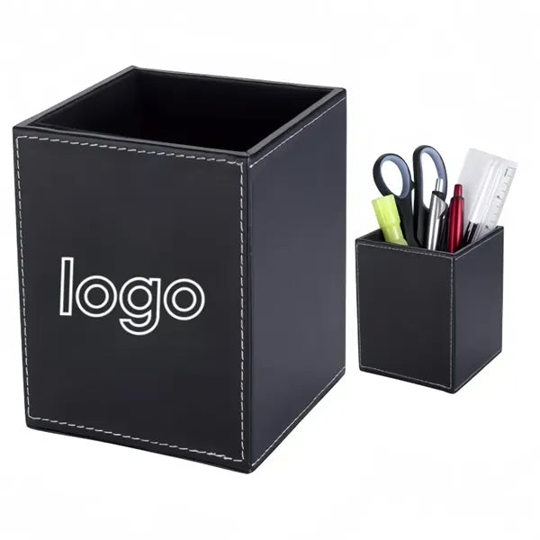 PU leather square pen holder organizer with waterproof featu