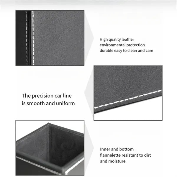 PU leather square pen holder organizer with waterproof featu