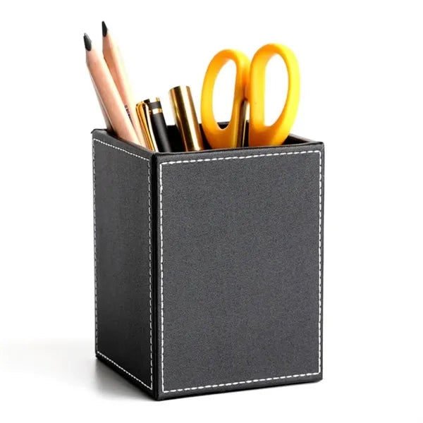 PU leather square pen holder organizer with waterproof featu