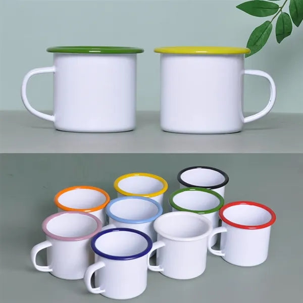 11 oz Enamel Campfire Mug Colored Rim Cup For Coffee Tea