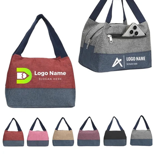 Two-Tone Oxford Fabric Tote Bag with Front Pocket