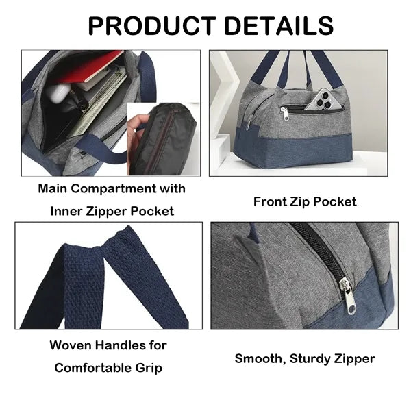 Two-Tone Oxford Fabric Tote Bag with Front Pocket