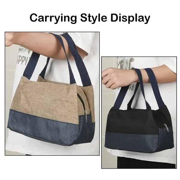 Two-Tone Oxford Fabric Tote Bag with Front Pocket