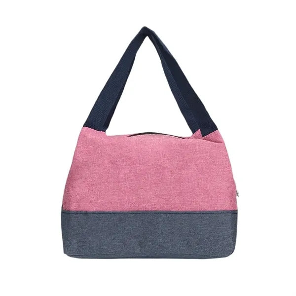 Two-Tone Oxford Fabric Tote Bag with Front Pocket