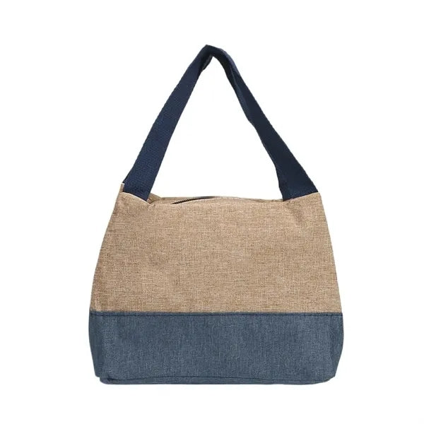 Two-Tone Oxford Fabric Tote Bag with Front Pocket