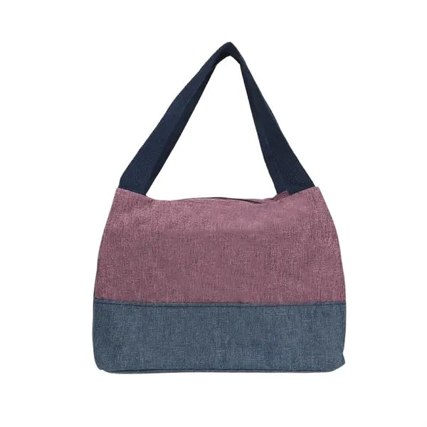 Two-Tone Oxford Fabric Tote Bag with Front Pocket