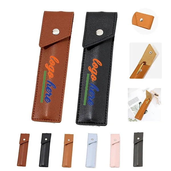 Square Leather Pen Sleeve with Snap Button