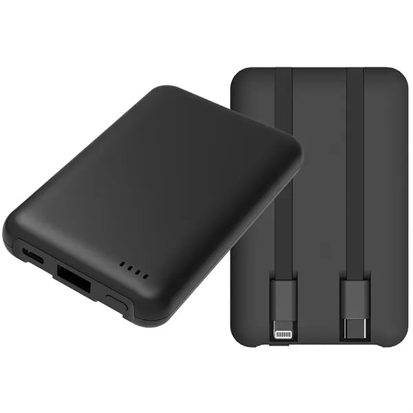 5,000 mAh UL Certified Power Bank with Built-In Cables