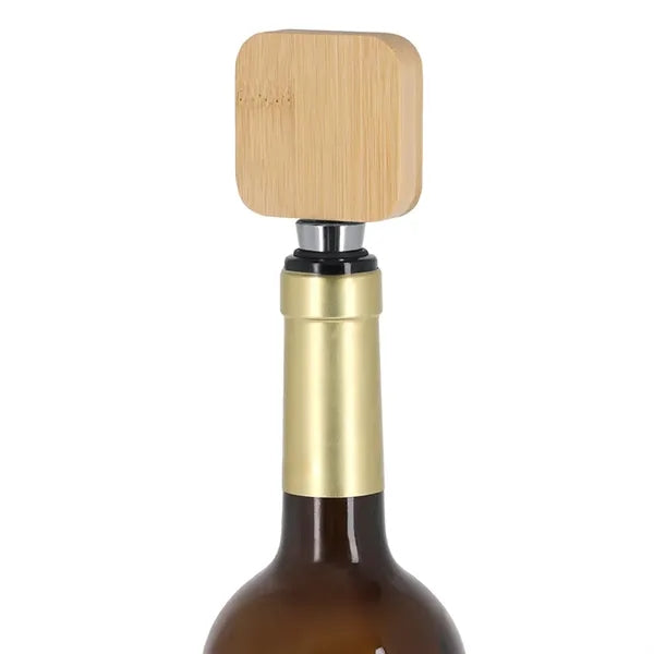 Bamboo Bottle Opener And Stainless Wine Stopper