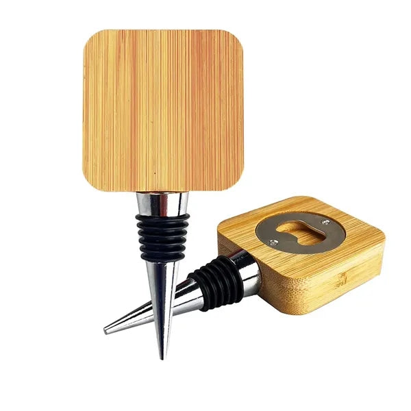 Bamboo Bottle Opener And Stainless Wine Stopper