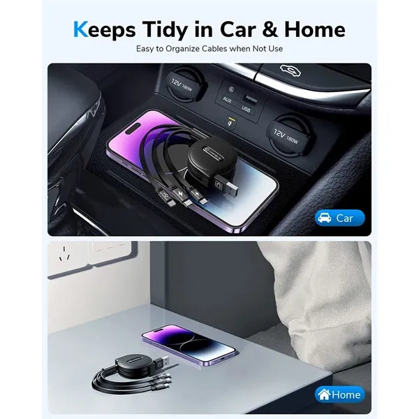 3 In 1 Retractable Multiple Charging Cable With USB Port