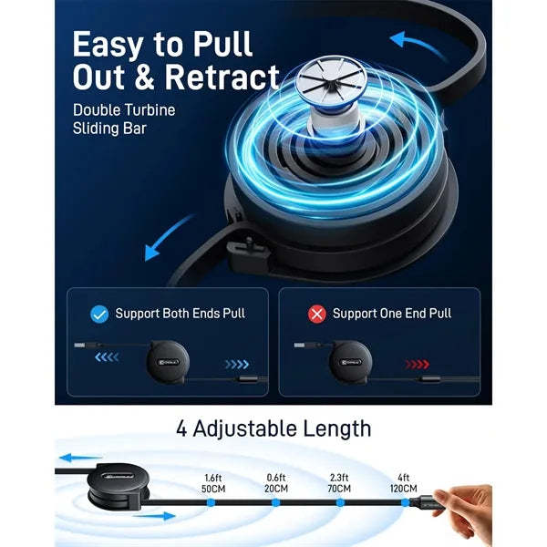 3 In 1 Retractable Multiple Charging Cable With USB Port