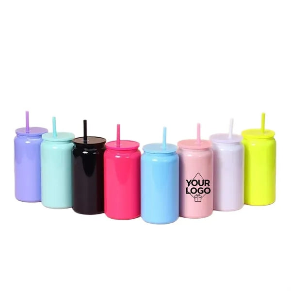 16oz Stainless Steel Insulated Mason Jar Tumbler with Straw