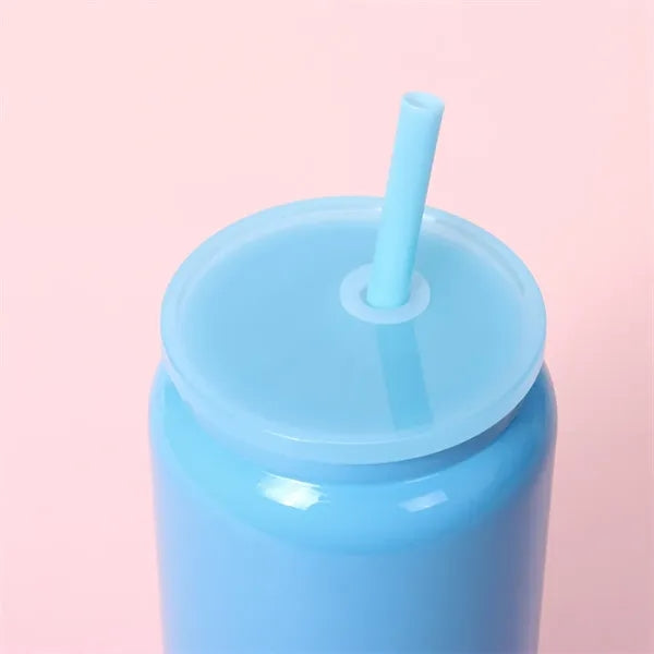 16oz Stainless Steel Insulated Mason Jar Tumbler with Straw