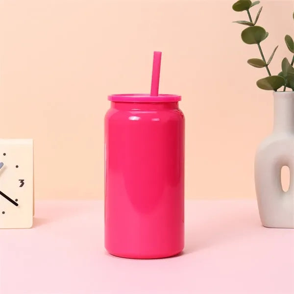 16oz Stainless Steel Insulated Mason Jar Tumbler with Straw
