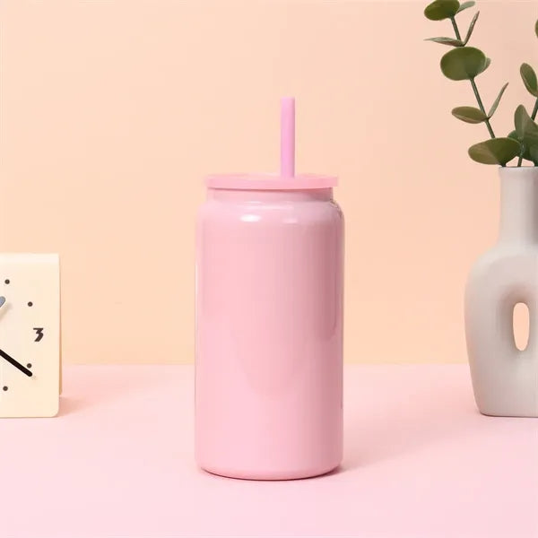 16oz Stainless Steel Insulated Mason Jar Tumbler with Straw