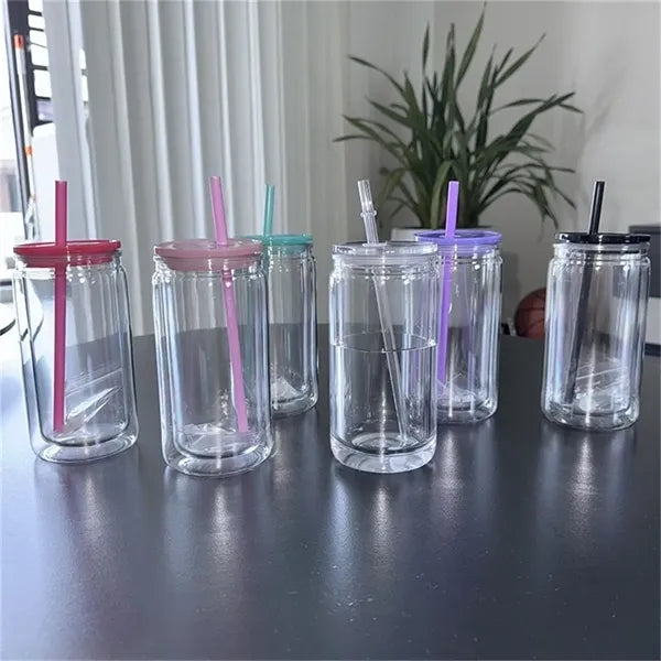 16oz Double-Wall Plastic Mason Jar Tumbler with Straw