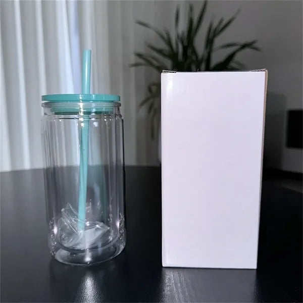 16oz Double-Wall Plastic Mason Jar Tumbler with Straw