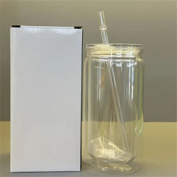 16oz Double-Wall Plastic Mason Jar Tumbler with Straw