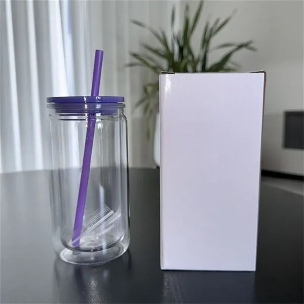 16oz Double-Wall Plastic Mason Jar Tumbler with Straw