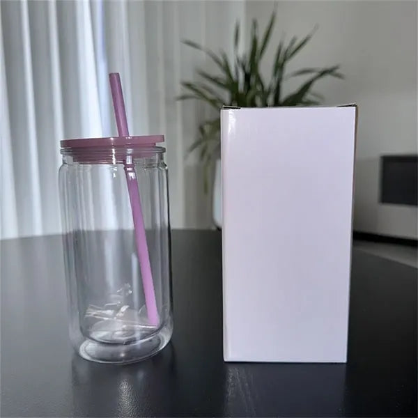 16oz Double-Wall Plastic Mason Jar Tumbler with Straw