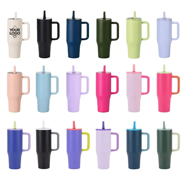 40oz Insulated Stainless Steel Tumbler with Handle Straw Lid